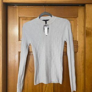 WHBM BRAND NEW  Silver Keyhole Long Sleeve Silver Sweater